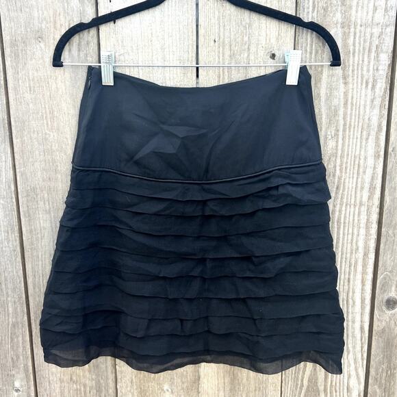 Reiss | NWT Grace Pleated Ruffle Tiered 100% Silk Skirt Black Size US 2 - Picture 6 of 9